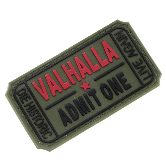 Valhalla Admit One Moral Vikings PVC Patch Hook and Loop Velcro, Airsoft, Paintball - Green