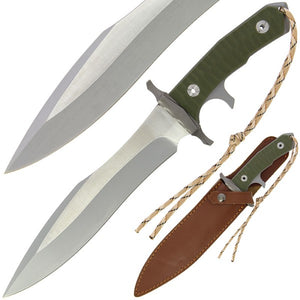 Rambo: Last Blood Style 15"  Carved G10 Handle Fixed Blade Knife with Two-tone Brown Sheath