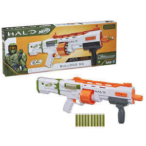 Nerf Halo Bulldog SG Dart Blaster -- Pump-Action, Rotating 10-Dart Drum, Tactical Rails, 10 Nerf Darts, Skin Unlock Code